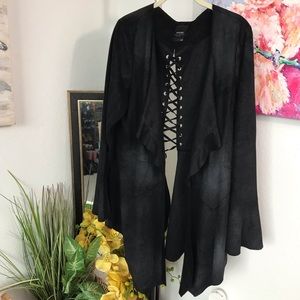 Vocal Black Suede-Like Cardigan Size XL